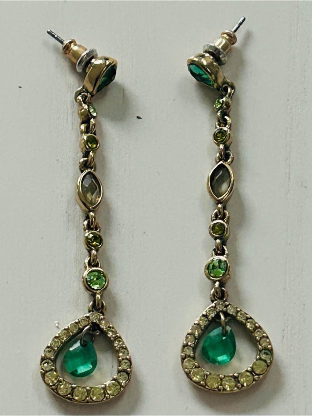 Gold-Tone Green Crystal Drop Earrings - Elegant Dangle Jewelry